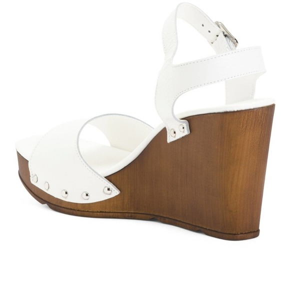 CHRISTIAN DI RICCIO Italian Leather Wooden Wedge Sandals - Picture 2 of 4